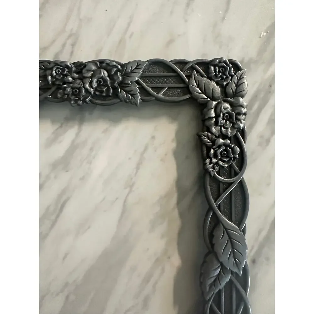 Metal Floral rose frame vintage art photo picture display silver French romantic